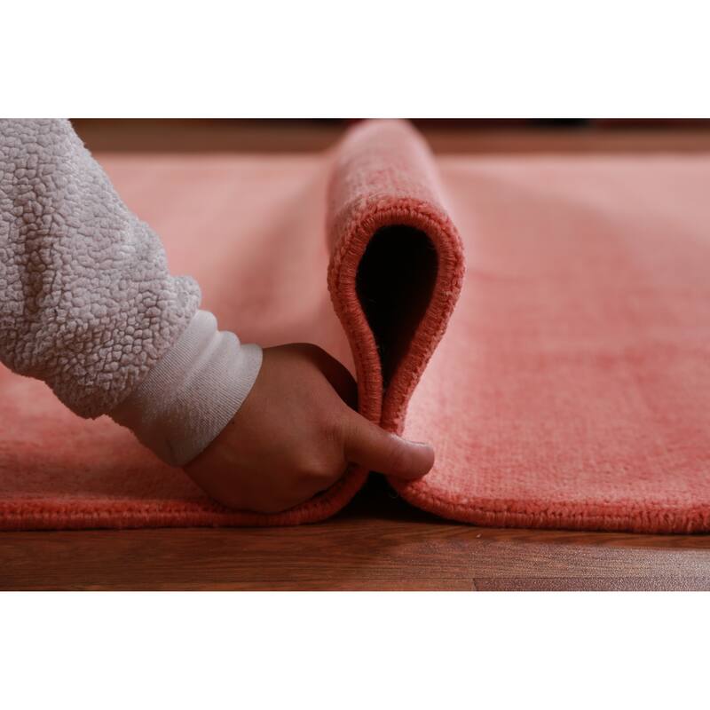 Hand Knotted Oriental 100% Wool Carpet Modern Solid Coral Gabbeh Area Rug - 12' 2'' X 9' 0''