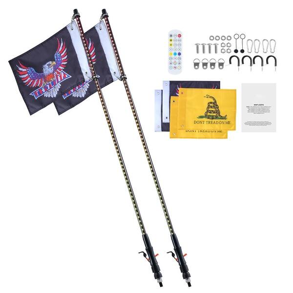 slide 2 of 10, Whip Light, APP & RF Remote Control Led Whip Light, Waterproof RGB Chasing Lighted Whips with 4 Flags, for UTVs, ATVs 4 FT