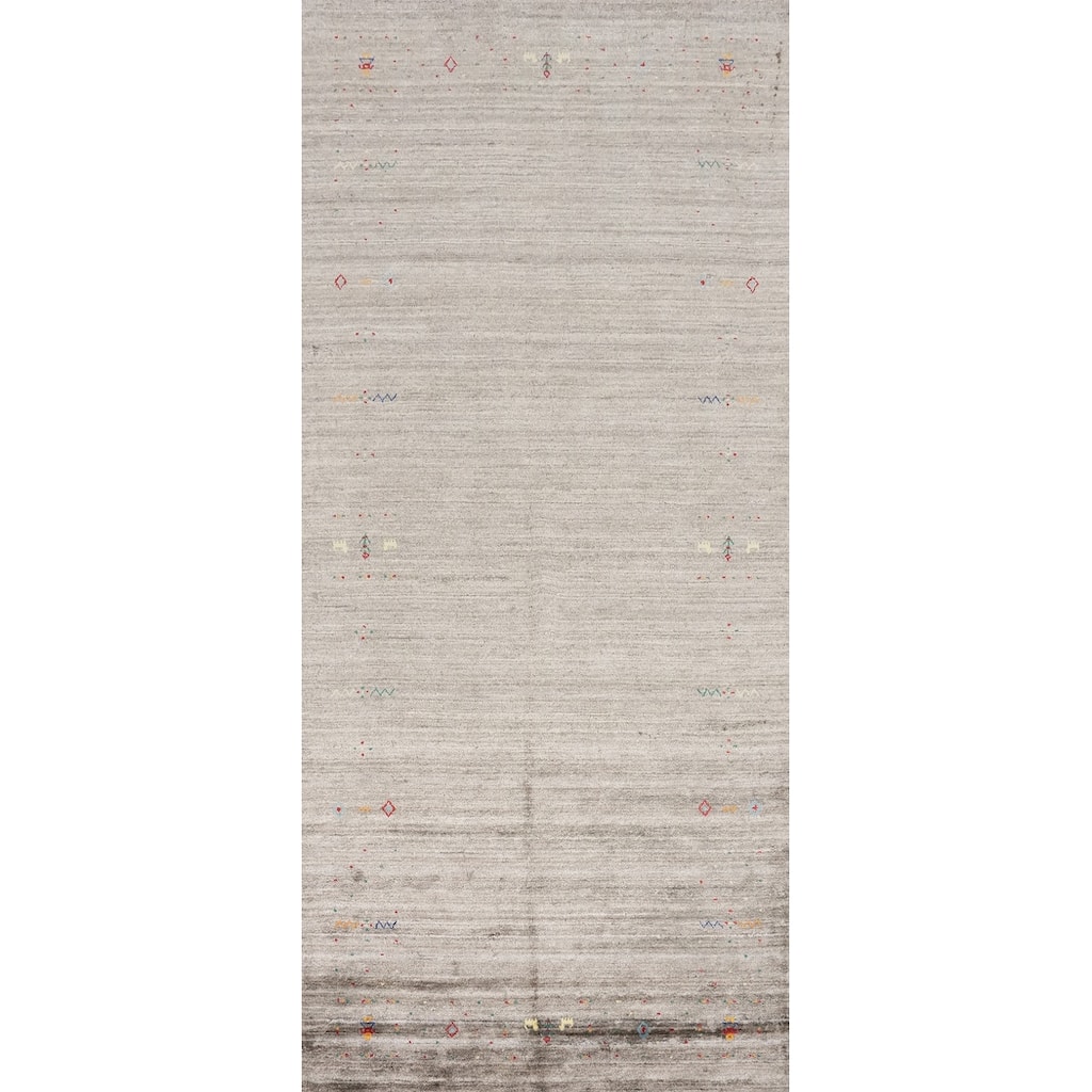 Hand Knotted Oriental Viscose Silk Carpet Tribal Animal Pictorial Greys & Charcoal Gabbeh Area Rug - 11' 8'' X 4' 11''
