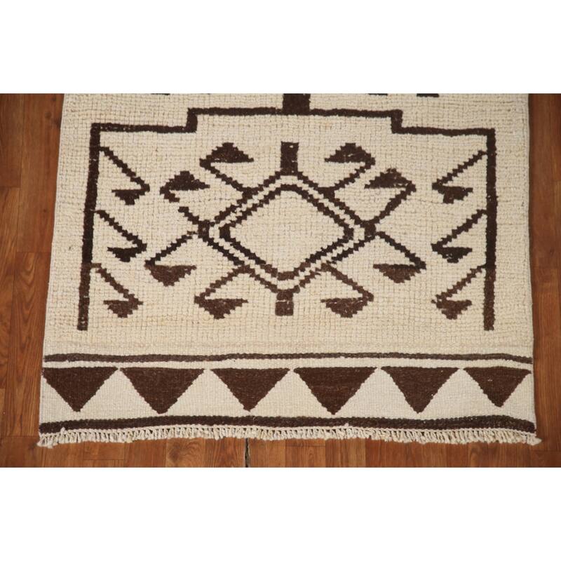 Beige Plush Anatolian Turkish Runner Rug Hand-knotted Wool Carpet - 3'5"x 11'6"