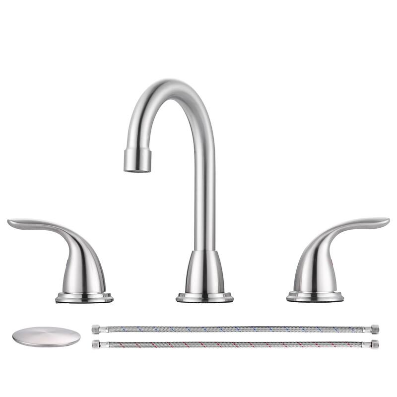 WOWOW 8 in. Widespread Double Handle Bathroom Faucet - Brushed Nickel