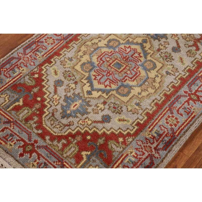 Geometric Gray Kazak Indian Runner Rug Handmade Wool Carpet - 2'6"x 7'11"