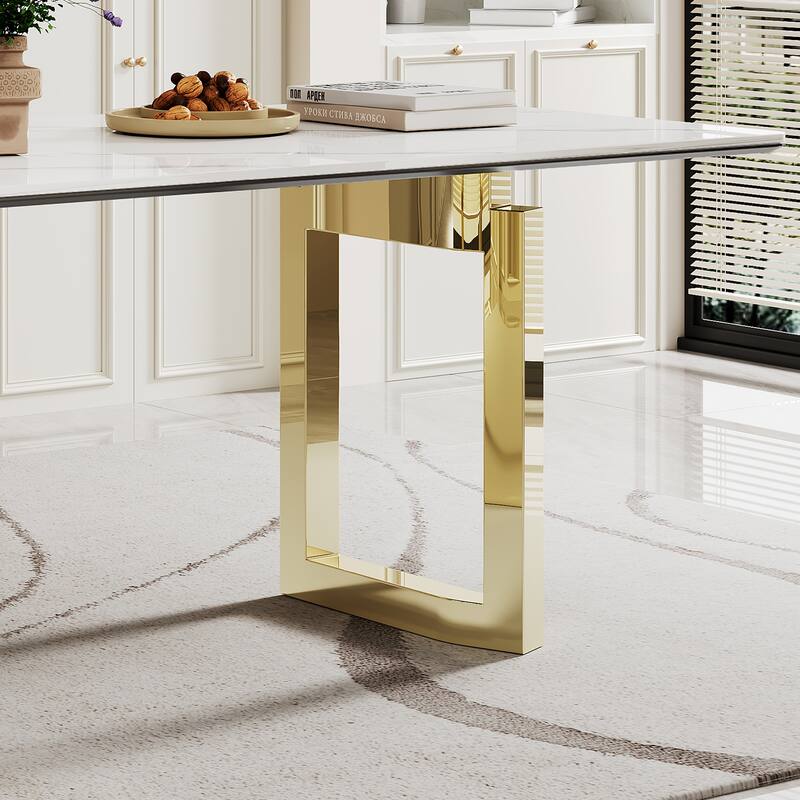 0.47" Thick Sintered Stone Composite Tempered Glass Top Rectangular Dining Table