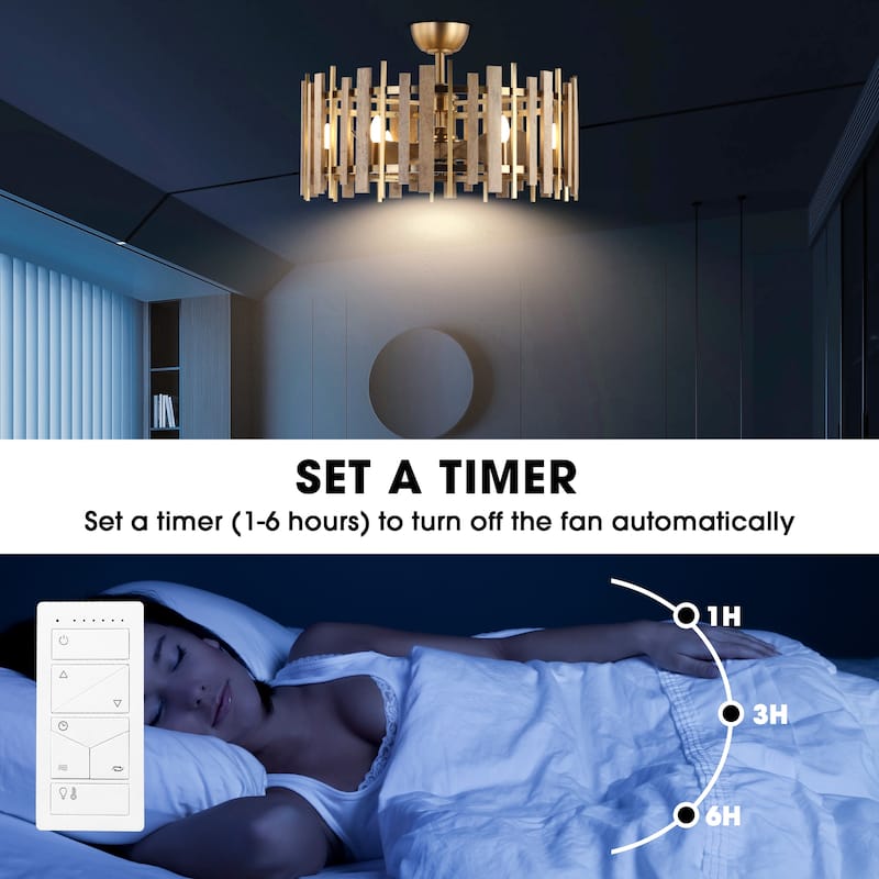 Perimost 31" Farmhouse Wood Dimmable Caged Ceiling Fan with Light Kit and Remote