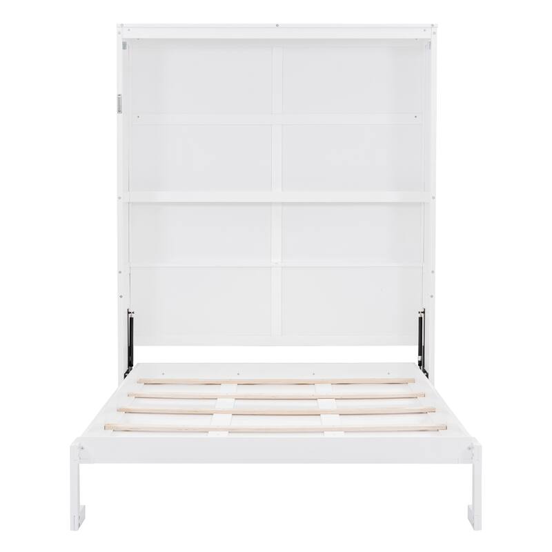 Roomfitters Queen Size Murphy Bed with Shelves, Foldable Wall Bed with Storage Display Cabinet, White