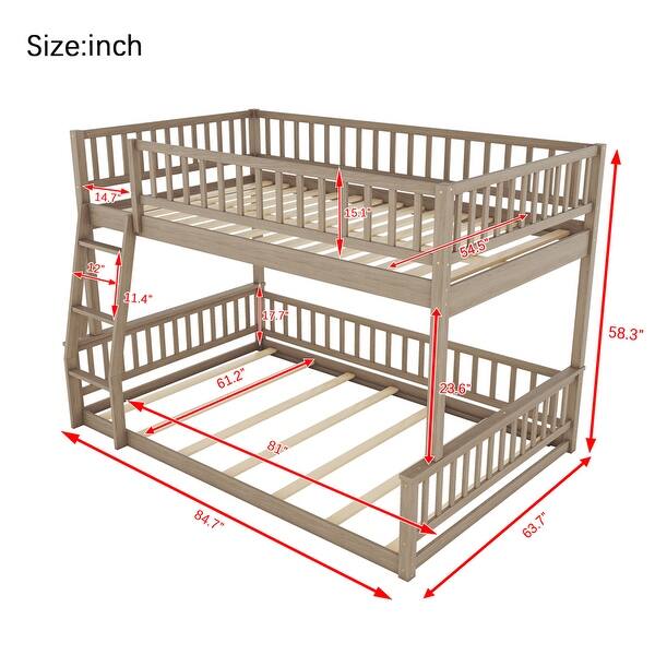 dimension image slide 0 of 2, Full XL over Queen Wood Bunk Bed with Ladder and Guardrails