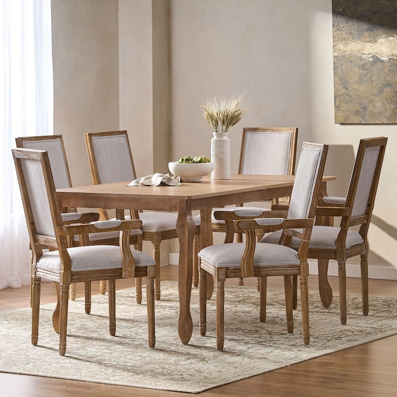 Marlette Upholstered Expandable 7 Piece Dining Set by Christopher Knight Home - Natural Brown/Light Gray