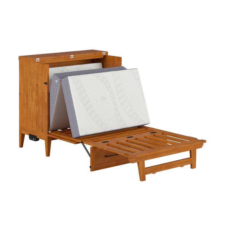 Twin Murphy Bed with Storage Chest & Charger - Solid Wood Folding Bed - Space Saving Furniture