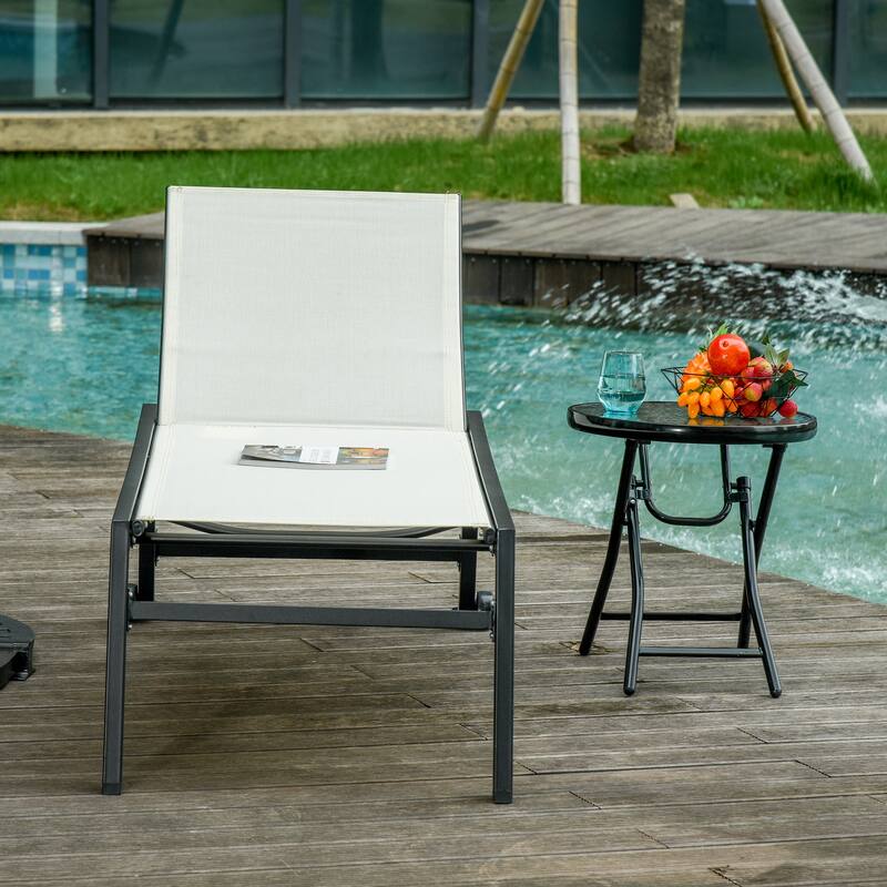 Outsunny Patio Garden Sun Chaise Lounge Chair with 5-Position Backrest, 2 Back Wheels, & Industrial Design - Cream White