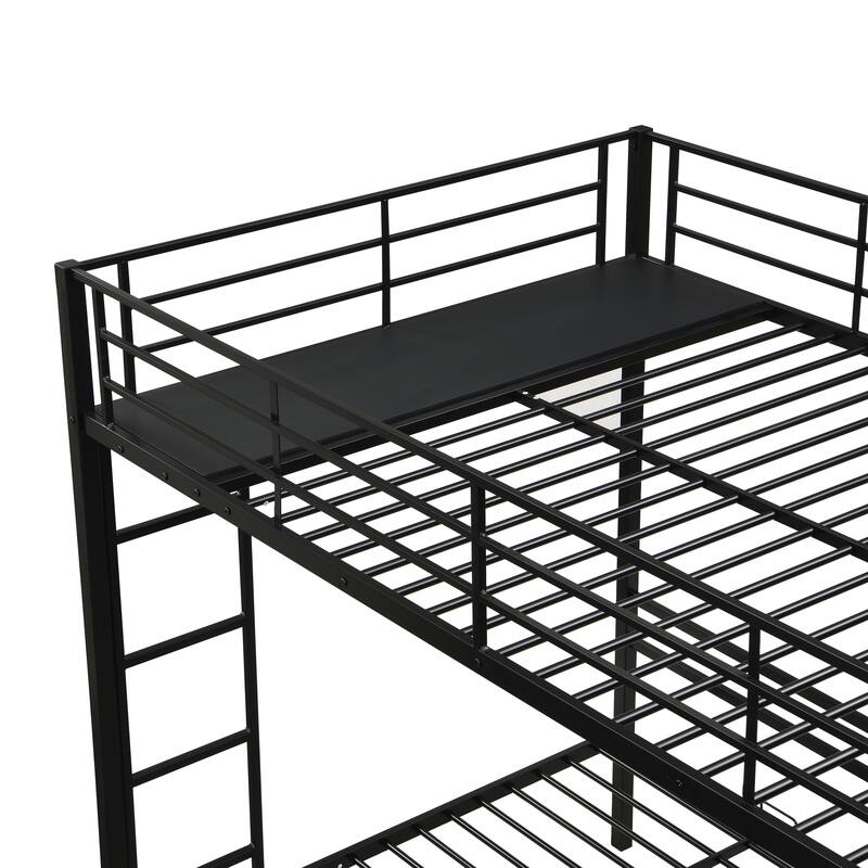 Full Over Twin Over Twin Metal Triple Bunk Bed with Vertical Ladder, Safety Rails and Storage Shelf, Non-Convertible Design