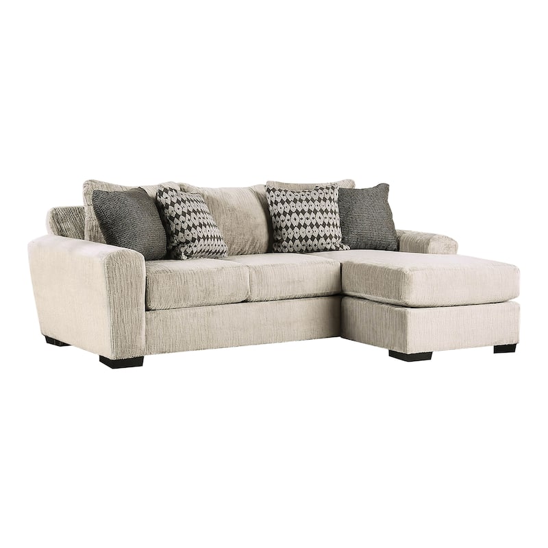 Furniture of America Farrago Cream Chenille L-Shape Sectional with Accent Pillows