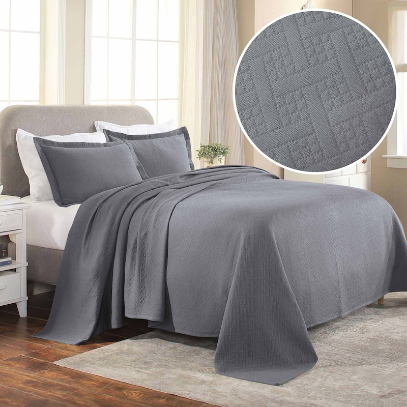 Superior Basketweave Cotton Decorative Bedspread Set - Silver - Full