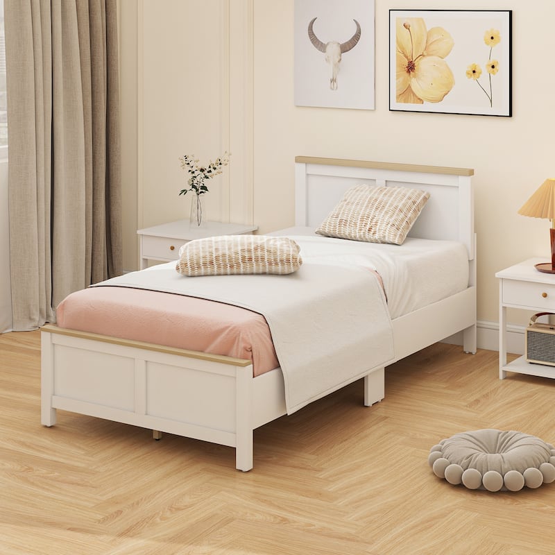HOMCOM Twin Size Bed Frame with Headboard and Footboard, Twin Platform Bed Frame with Wooden Slats, Under-Bed Storage