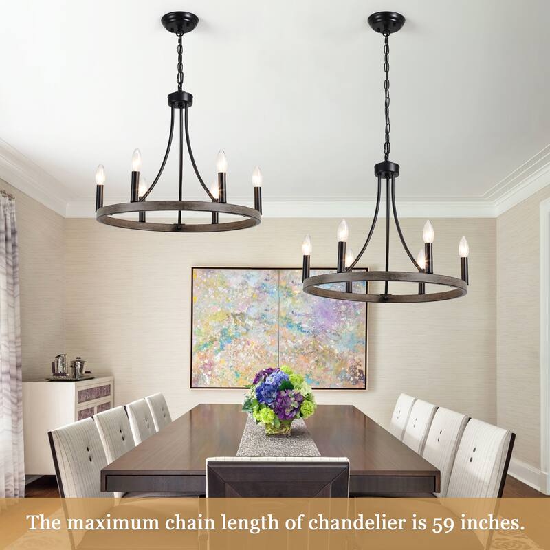 6-Light Farmhouse Candlestick Circle Hanging Wagon Wheel Chandelier Lighting for Kitchen Island