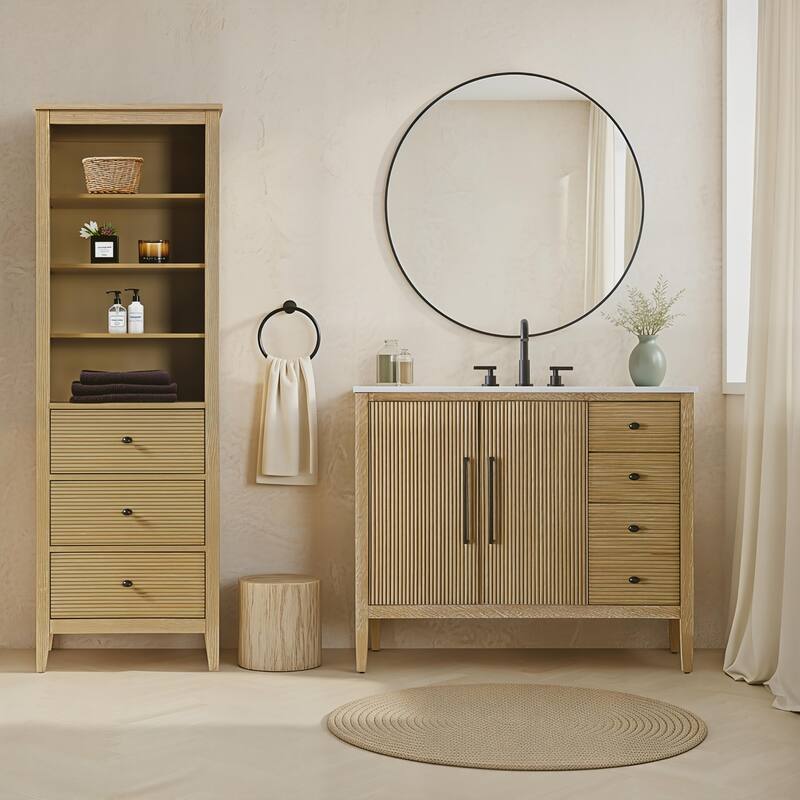 Kensington 16-28 Inch Open Shelving Bath Storage Cabinet