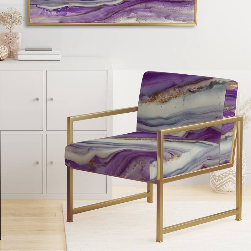 Designart "Coast Blue Sea Waves Watercolour" Upholstered Abstract Accent Chair - Modern Arm Chair For Bedroom