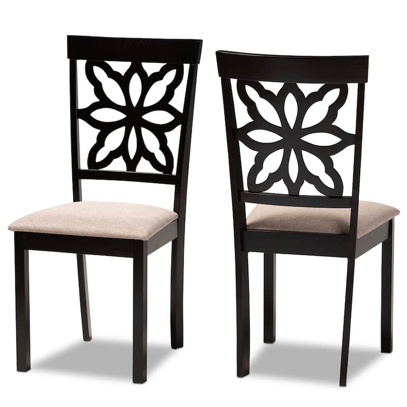 Modern Dining Chair Set - 2 Piece Fabric Upholstered Chairs - Dark Brown Wood Finish