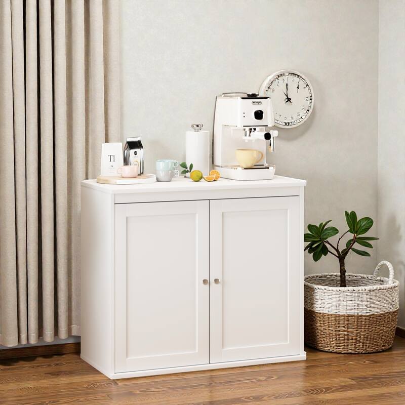 Modern White Kitchen Storage Cabinet with Double Doors, Adjustable Shelves, Coffee Bar Sideboard for Dining Room or Entryway