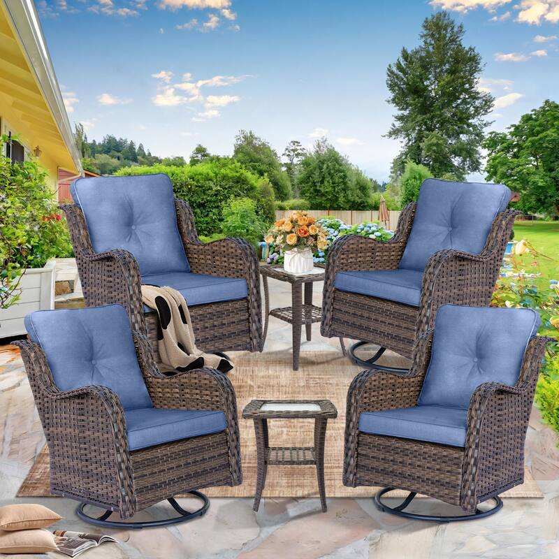 Wicker Outdoor Patio Conversation Seating Sets with Swivel Rocker Chairs