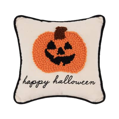 Pumpkin Happy Halloween French Knot Throw Pillow