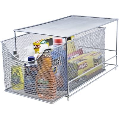 Cabinet Mesh Storage Organizer w/ Pull Out Drawers (Silver, Bottom) - Bottom Drawer
