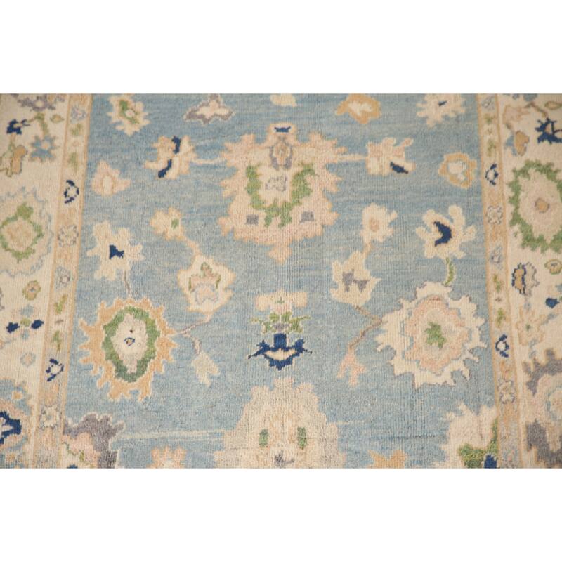 Blue Oushak Turkish Area Rug Hand-knotted Wool Carpet - 6'5"x 9'1"