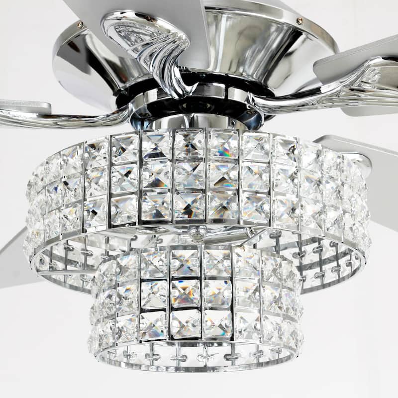 52-inch Modern 4-Light Dual Crystal Shade Ceiling Fan with Remote