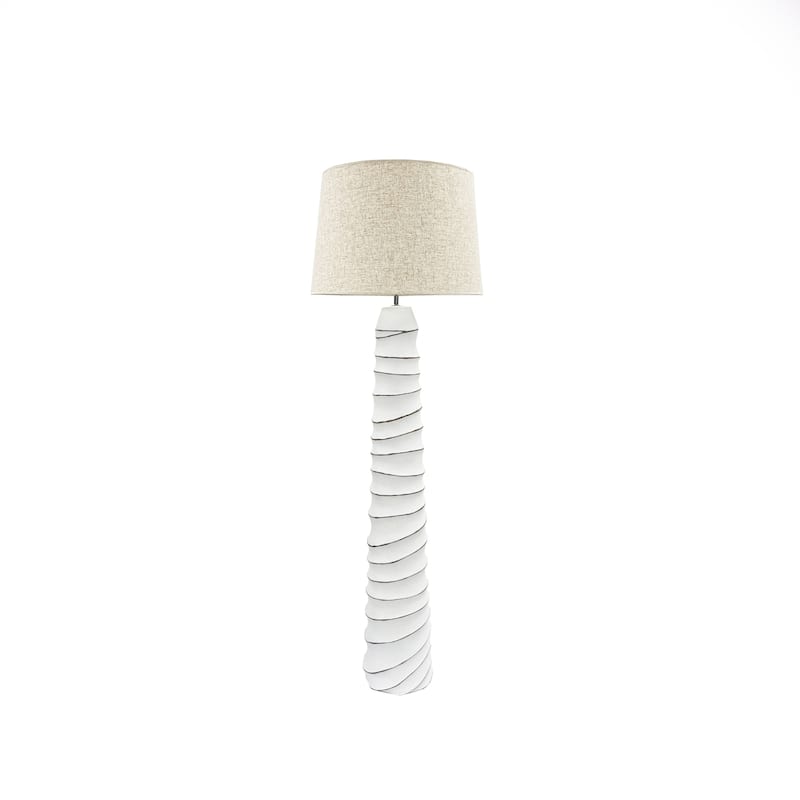 White Spiral Textured Resin Floor Lamp with Linen Shade 59 Inch Tall - White