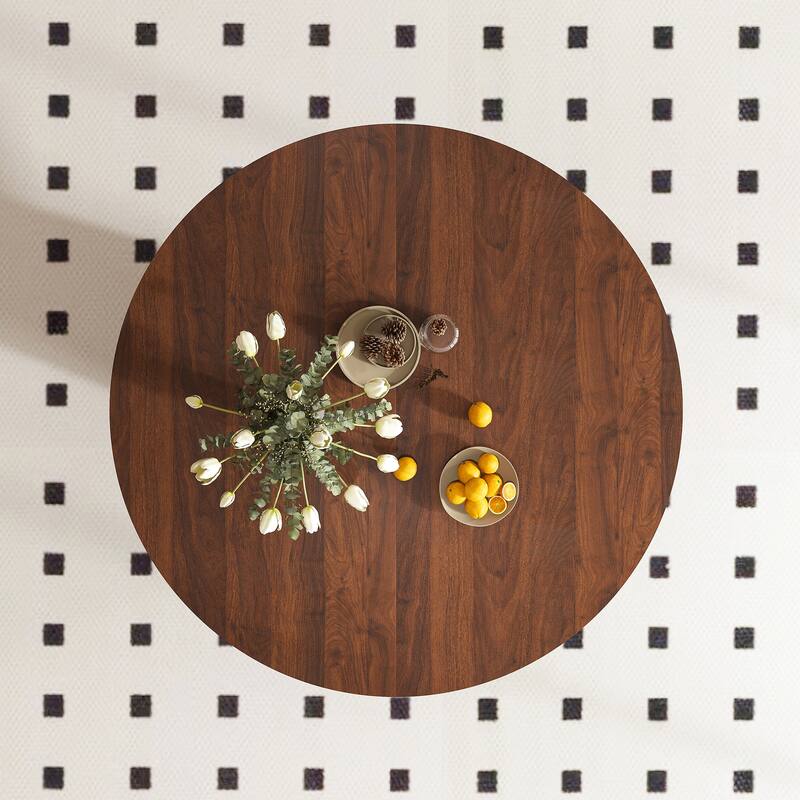 47 Inch Round MDF Dining Table for 4 - Modern Farmhouse Kitchen Table with Wood Strip Base