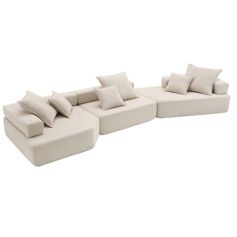 Beige Boucle 3 PC Oversized Modular Sofa, No Assembly, Free Combo, 156x58x24 inches, 161 lbs