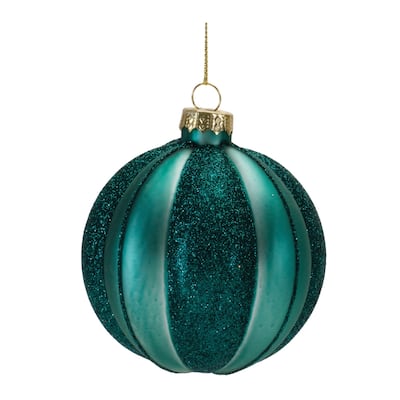 Ribbed Glass Christmas Ball Ornaments - 4" (101.6mm) - Blue and Green - 12ct