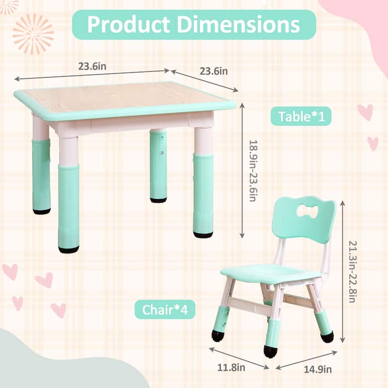 Kids Table and 4Chairs Set-Height Adjustable Desk