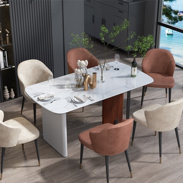 63 Inch Large Rectangular Dining Table for 4 5 6 People White Dinner ...