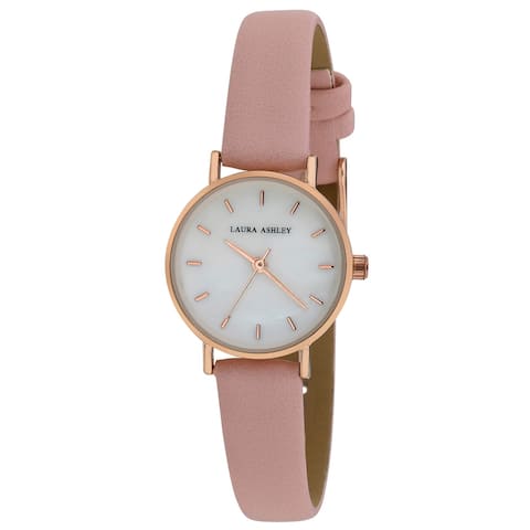 Laura Ashley Women's Slim MOP Dial Vegan Mini Leather Strap Watch 26mm - 3 Colors Available