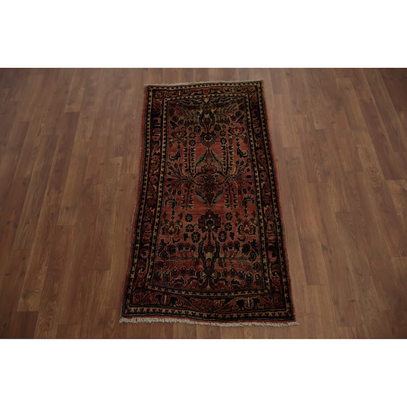 Hand Knotted Oriental 100% Wool Carpet Traditional Floral Oranges & Rust Sarouk Area Rug - 4' 0'' X 2' 0''