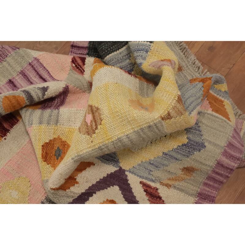 Hand Woven Oriental 100% Wool Carpet Southwestern Tribal Multi-Colored Kilim Runner Rug - 11' 10'' X 2' 7''