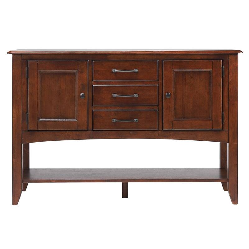 Extendable Dining Set 8 Person - Art Deco Table with Butterfly Leaf & Sideboard - Rectangular Wood Dining Room Set