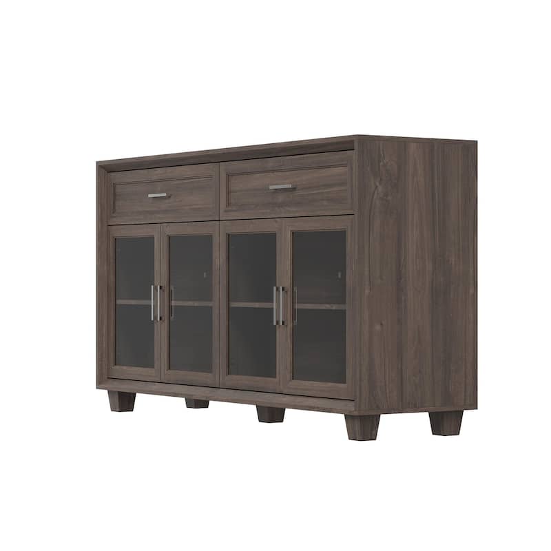Glass Storage Cabinet with Doors,TV Stand for Living Room,Pantry,Brown/White