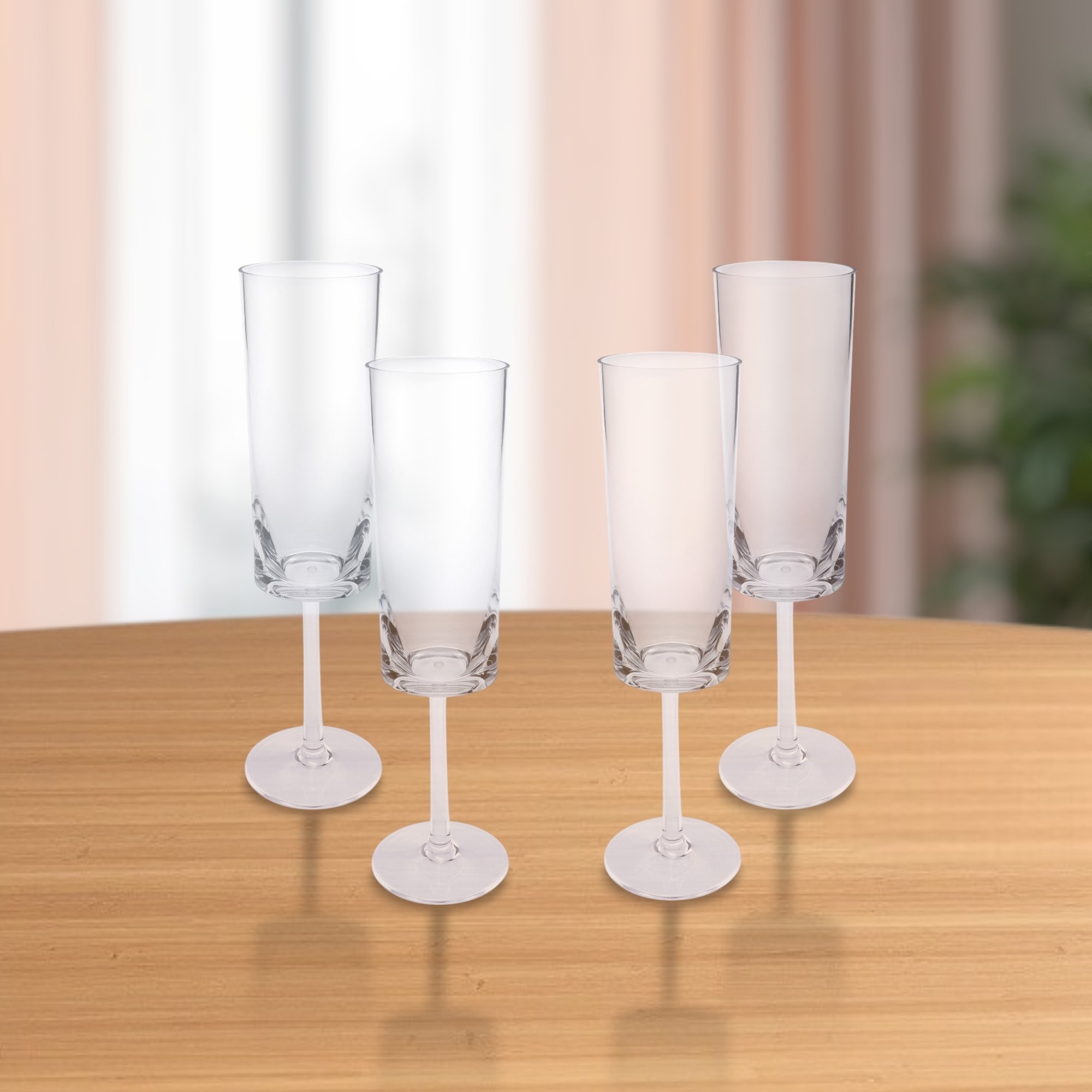 HomeRoots Set of Four Clear Acrylic Stemmed Flutes - 1.96 in. x 8.46 in. x 1.96 in.