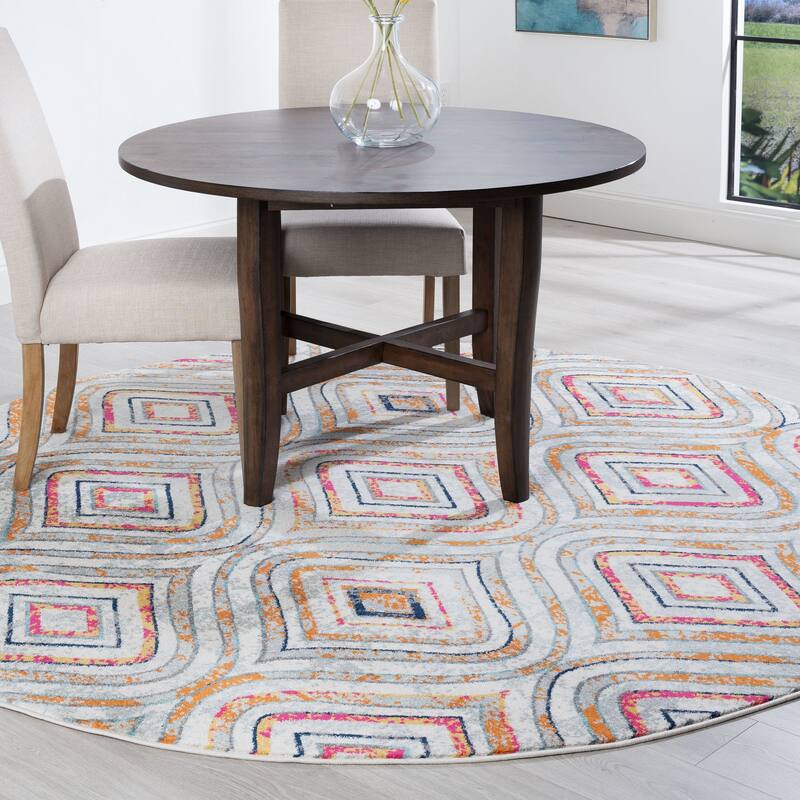 Jade Modern & Contemporary Geometric Indoor Area Rug - 5'3'' Round - Cream