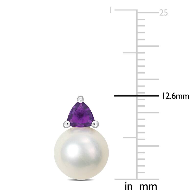 Miadora 8-8.5mm Freshwater Cultured Pearl and 3/8ct TGW Amethyst Stud Earrings in Sterling Silver - 12.6 mm x 8.2 mm x 8.2 mm