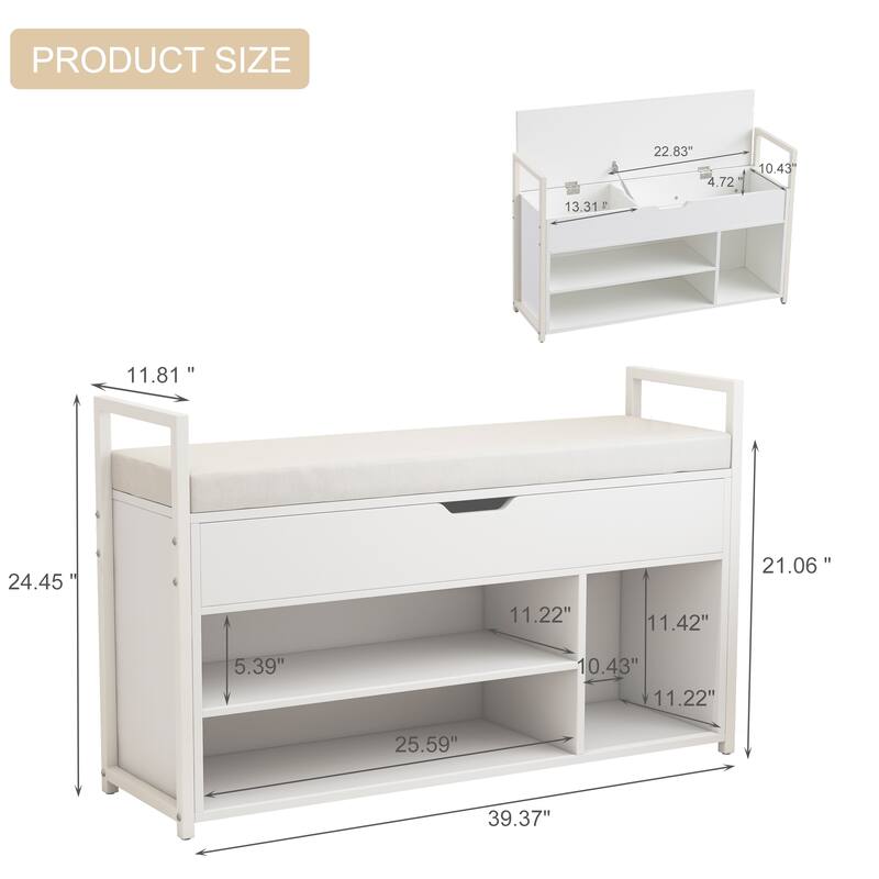 39"Shoe Storage Bench with Cushion