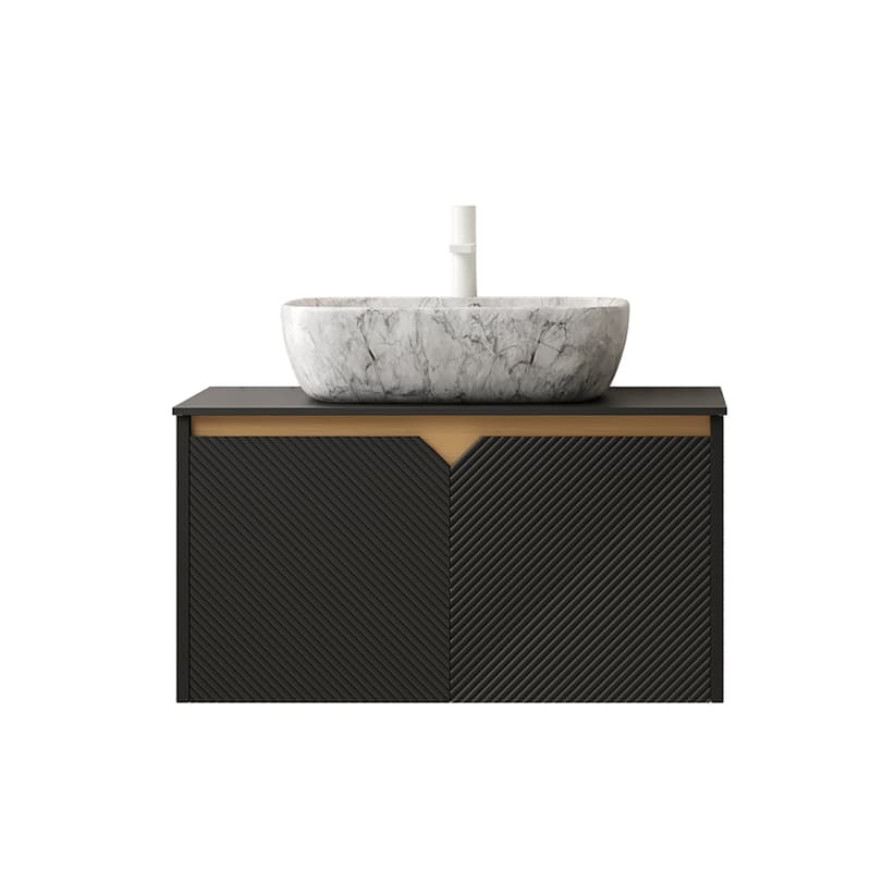 30" Bathroom Vanity&Sink,Wall-Mounted Plywood Storage Cabinet,Twill Double Doors,Rectangle Ceramic Vessel Basin&Stone Top