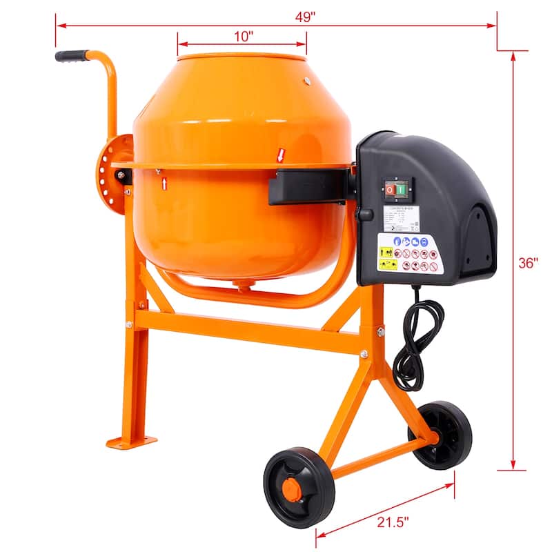 Cement Mixer, 3 Cu. Ft Electric Concrete Mixer Machine, 110v AC Motor Portable Power Cement Mixers for Mortar, Stucco and Fodder
