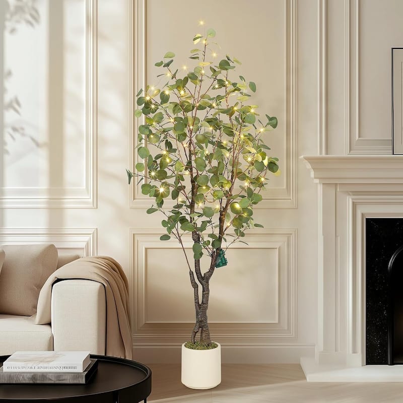 Artificial Eucalyptus Tree, Fake Potted Plant for Home Decor - 7 ft
