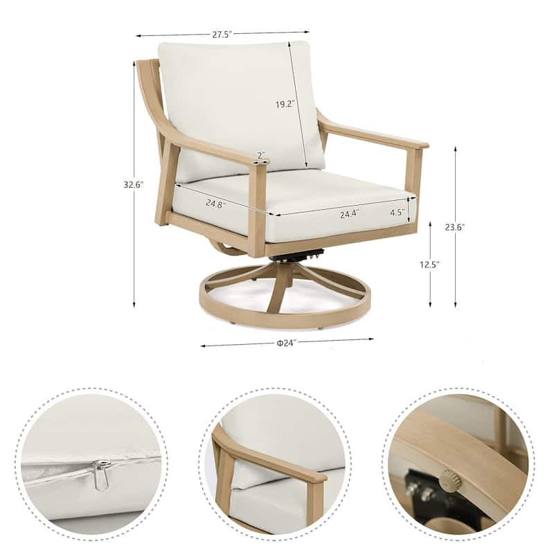 1-Piece Outdoor Aluminum Patio Swivel Chair With Cushions