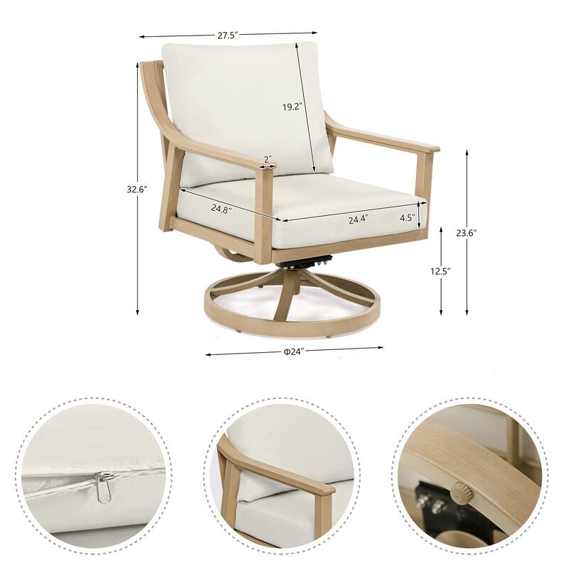 5-Person Aluminum Patio Conversation Set with Swivel Chairs, Coffee Table and Cushions