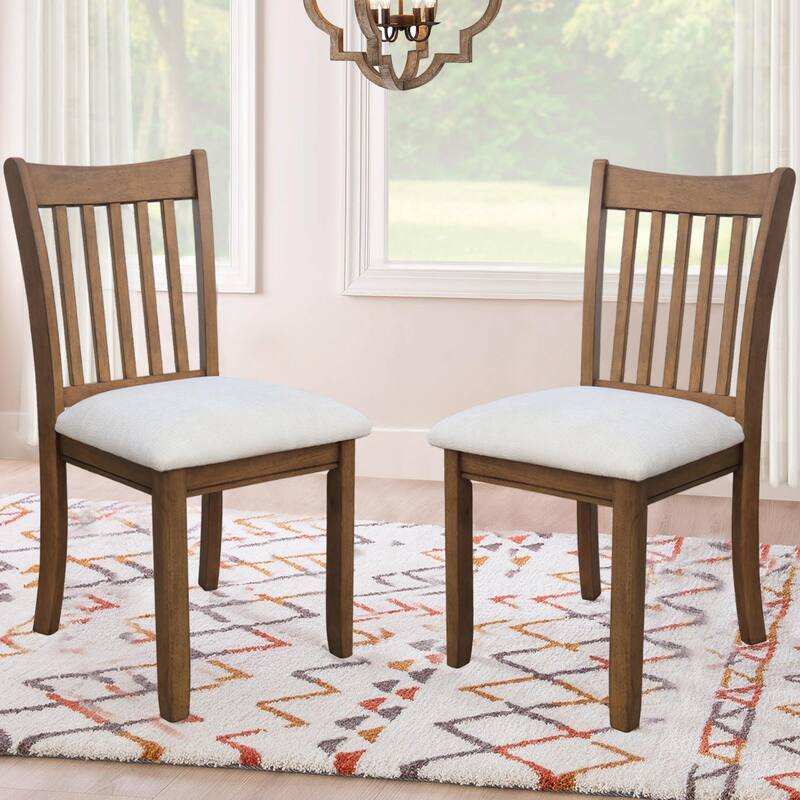 Dining Chairs Set of 2, Wooden Upholstered Kitchen Chairs, Breakfast Chairs with Slatted Back and Rubber Wood Frame
