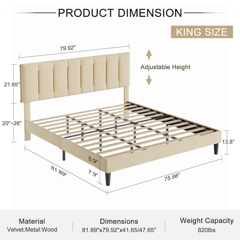 VECELO Tufted Upholstered Platform Bed Frame with Adjustable Height Headboard Twin/Full/Queen Size Beds