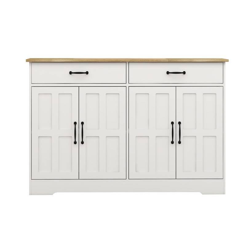 47.95" Farmhouse Buffet Cabinet Storage Sideboard with 2 Drawers and 4 Doors for Dining Living Room Kitchen Cupboard-White 